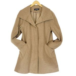 ELLEN TRACY Wheat Tan Wool Angora Blend Button Front Winter Pea Coat Jacket